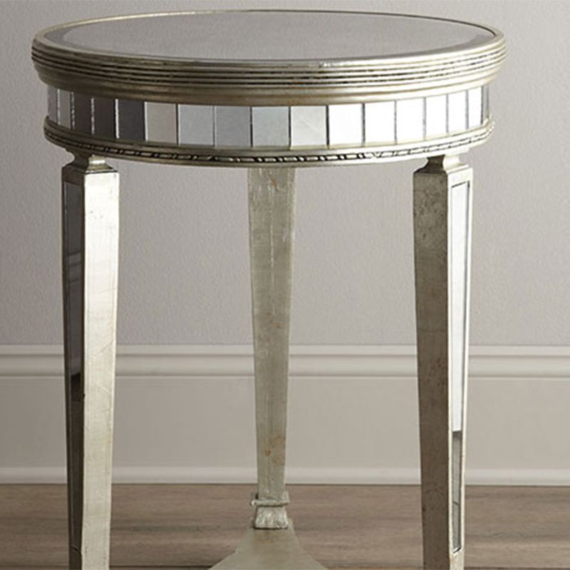 23.6" Tall Round Glass Top Side Table Wood 3 Legs End Table with Shelf