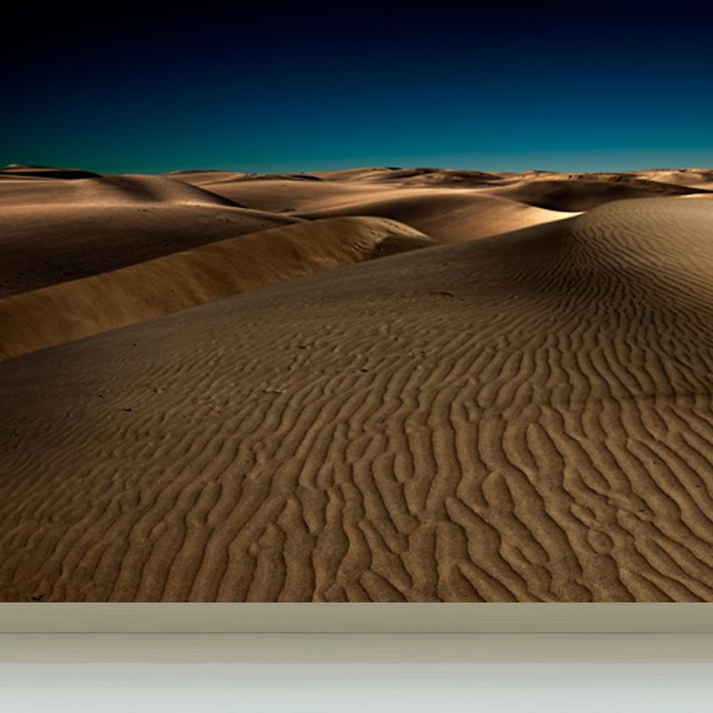 Modern Half-Moon Scenery Mural Yellow and Blue Desert at Night Wall Decor for Living Room