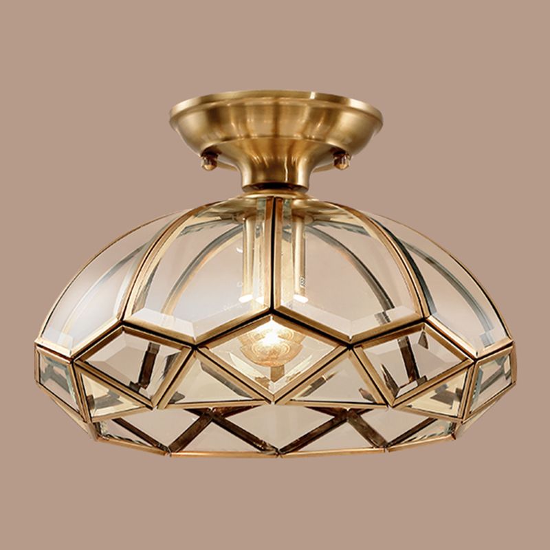 Glass Brass Semi Flush Mount Light Shaded Vintage Close to Ceiling Lamp