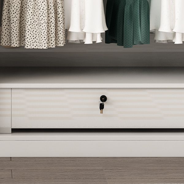 Engineered Wood Wardrobe Cabinet Modern Style White Armoire with Garment Rod