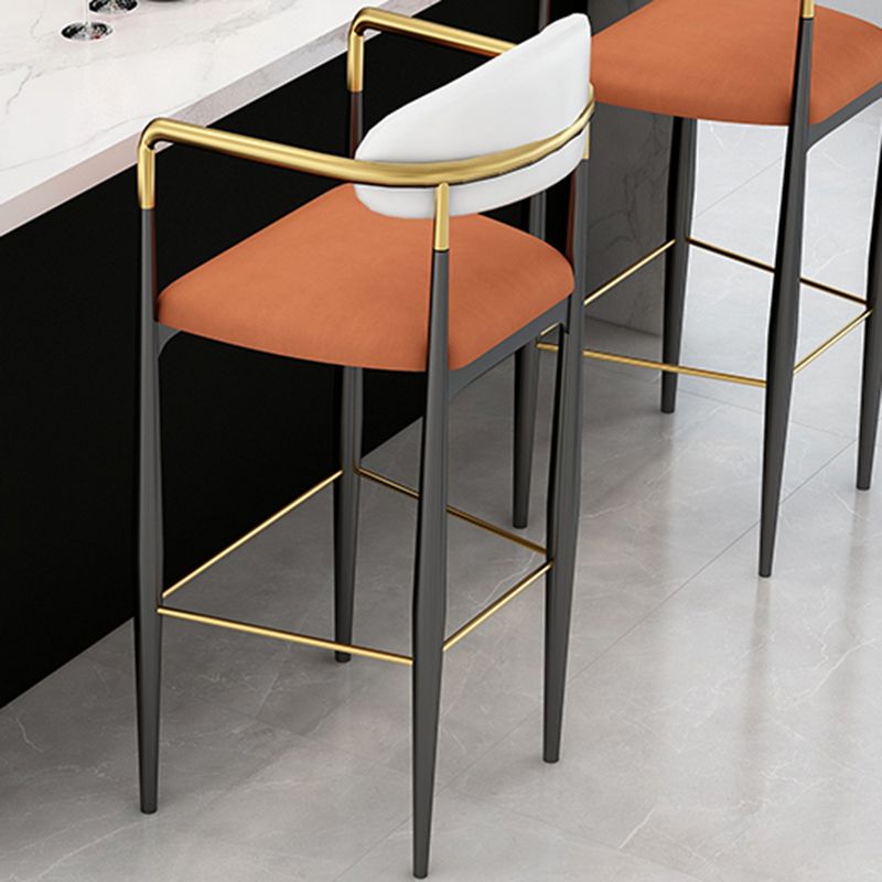 Modern Armless Backrest Counter Stool Iron Bar Stool with Cushion for Dining Room