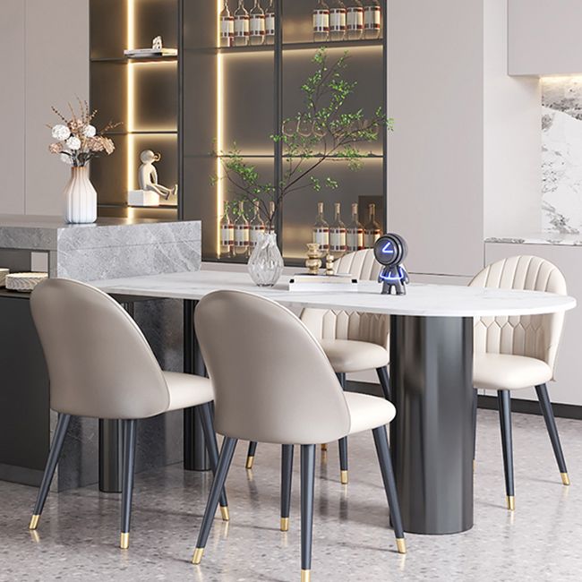 Modern Style Dining Table White Sintered Stone Dining Table with Metal Base for Kitchen
