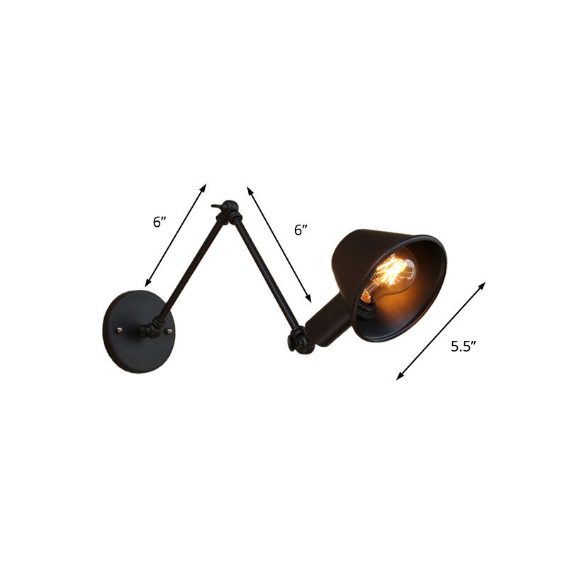 1 Bulb Wall Lighting Vintage Industrial Tapered Shade Metal Wall Sconce Lamp in Black/Rust for Study Room
