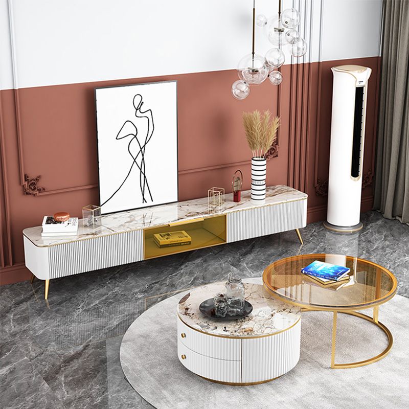 Stone Top Media Console Modern TV Media Stand with Gold Metal Legs