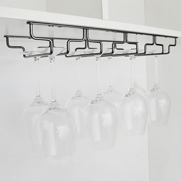 Contemporary Hanging Glass & Stemware Holder Stainless Steel Glass Rack in Black