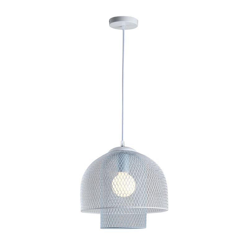 Lámpara colgante de malla de alambre contemporánea 1 claro blanco y rosa/blanco y azul Luz colgante