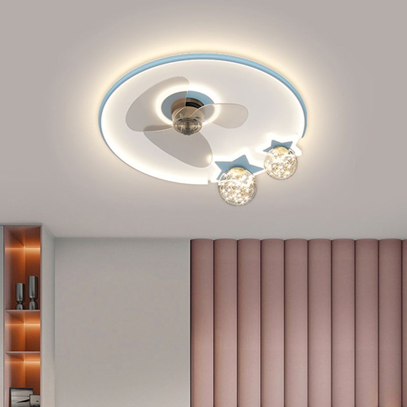 Round Shape Metal Ceiling Fans Kid Style 6 Lights Flush Ceiling Fan