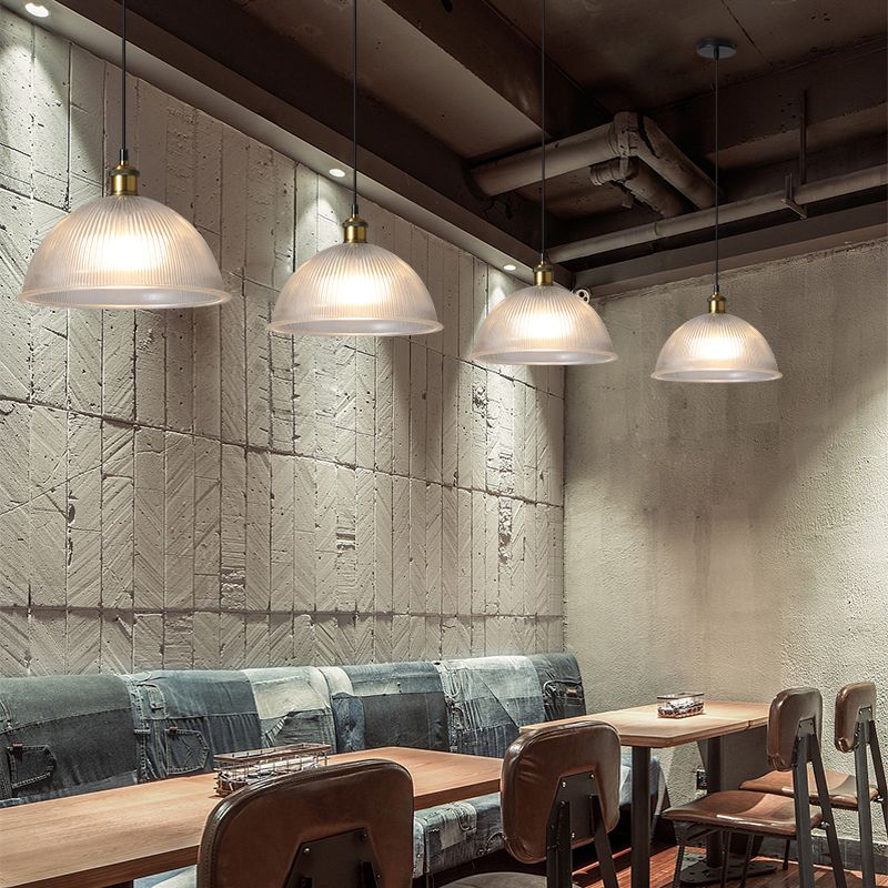 1-Light Drop Lamp Vintage Brass Glass Shaded Restaurant Suspension Pendant Light