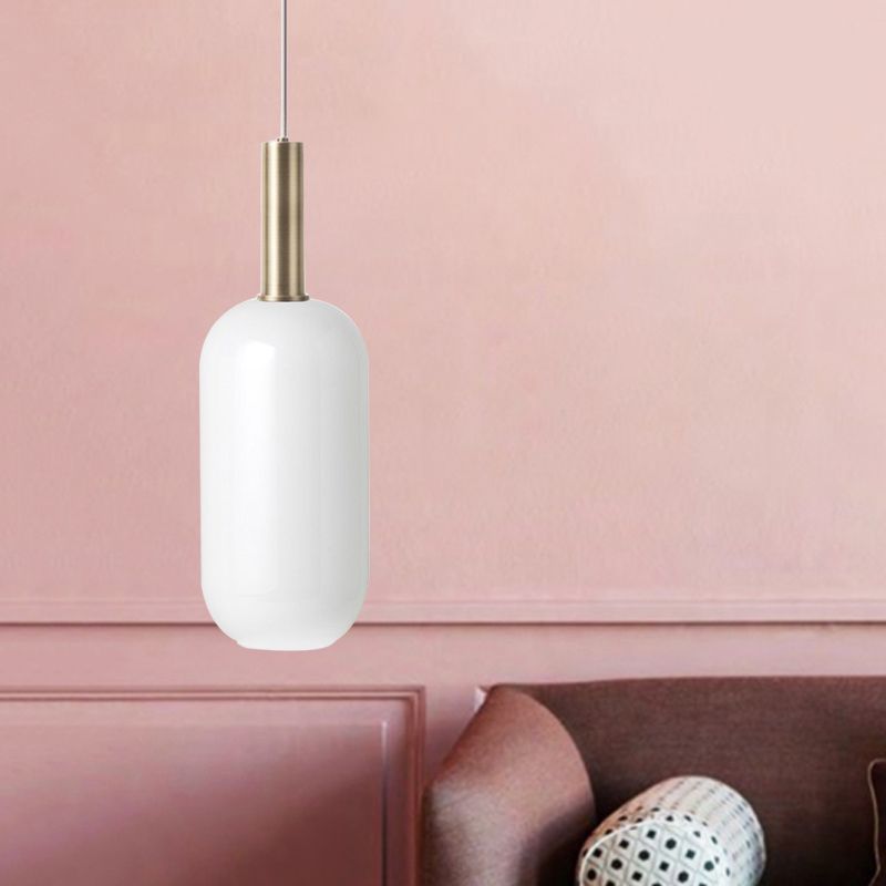 Opal Mattglas länglicher Deckenanhänger minimalist 1 leichte Messing -Hang -Lampen -Kit über Tisch