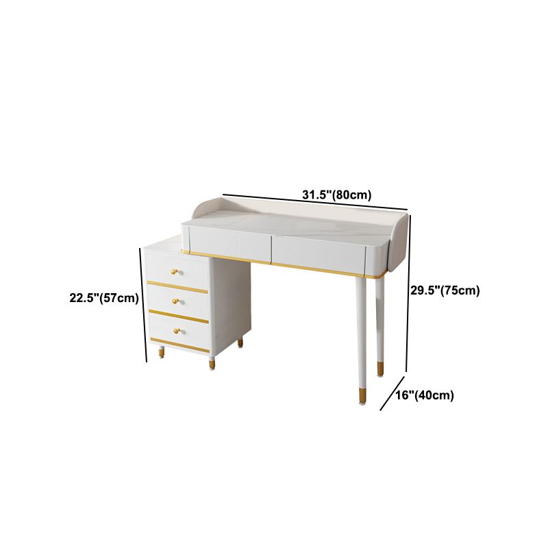 Contemporary White Makeup Vanity Desk Slate top Vanity Dressing Table