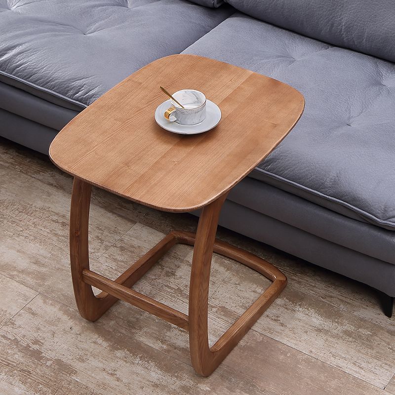 Modern Style Wood End Table Rectangular C-shape Sofa Side Accent Table