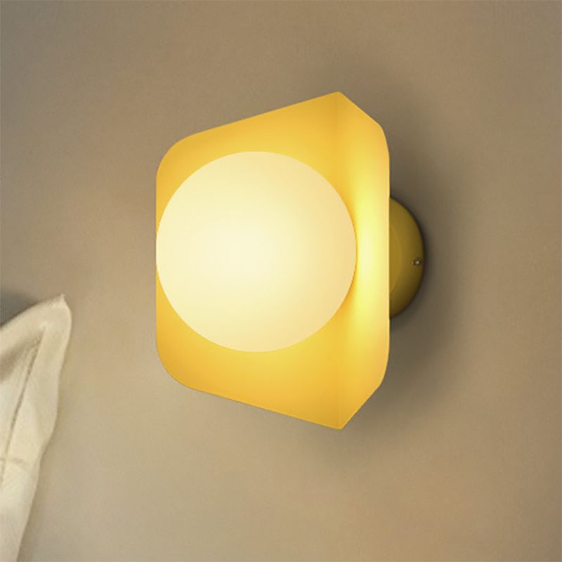 1 Light Orb Shade Wall Sconce Kids Metal Glass Sconce Light with Candy Color for Child Bedroom