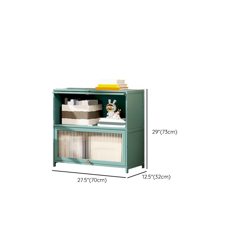 Green Glass Paned Accent Cabinet Modern Bamboo Storage Cabinet