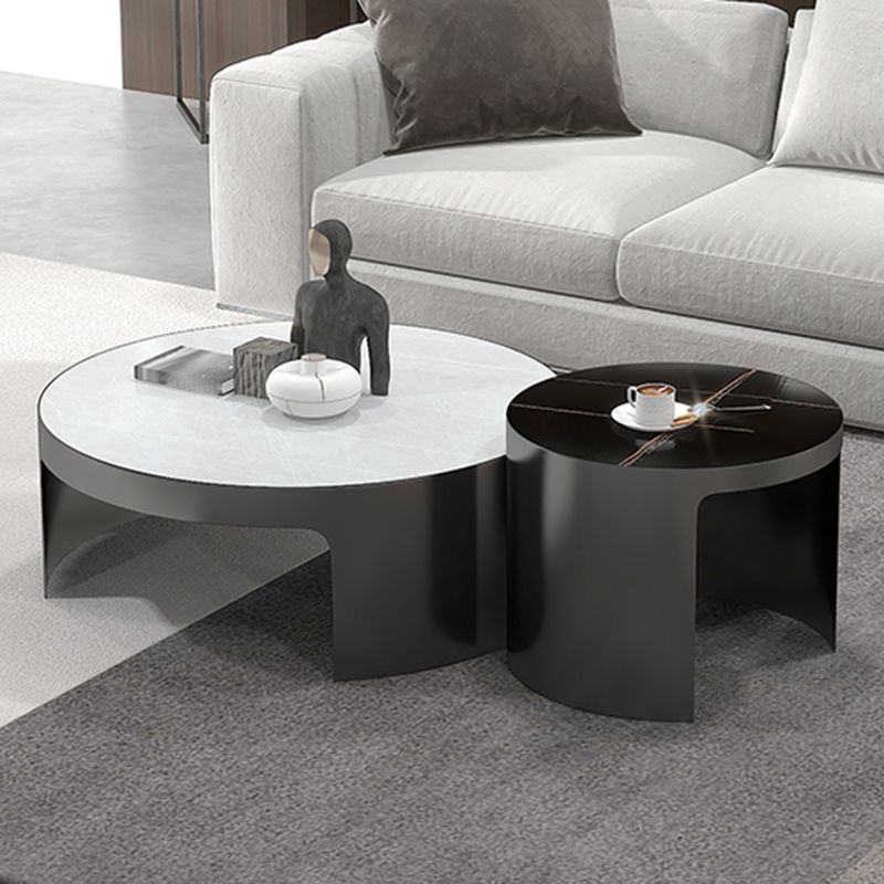 Sled 2 Nesting Coffee Table Contemporary Round Stone Cocktail Table