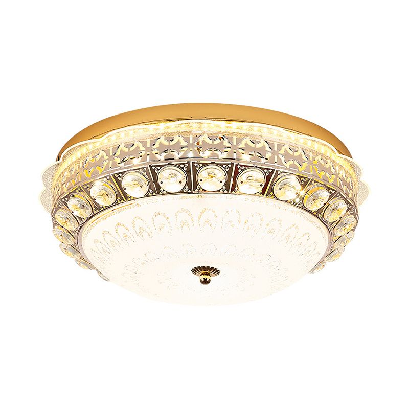 Crystal Bowl Flush Ceiling Light Classic Bedroom 16"/19.5" Wide LED Flush Mount Light Fixture in White