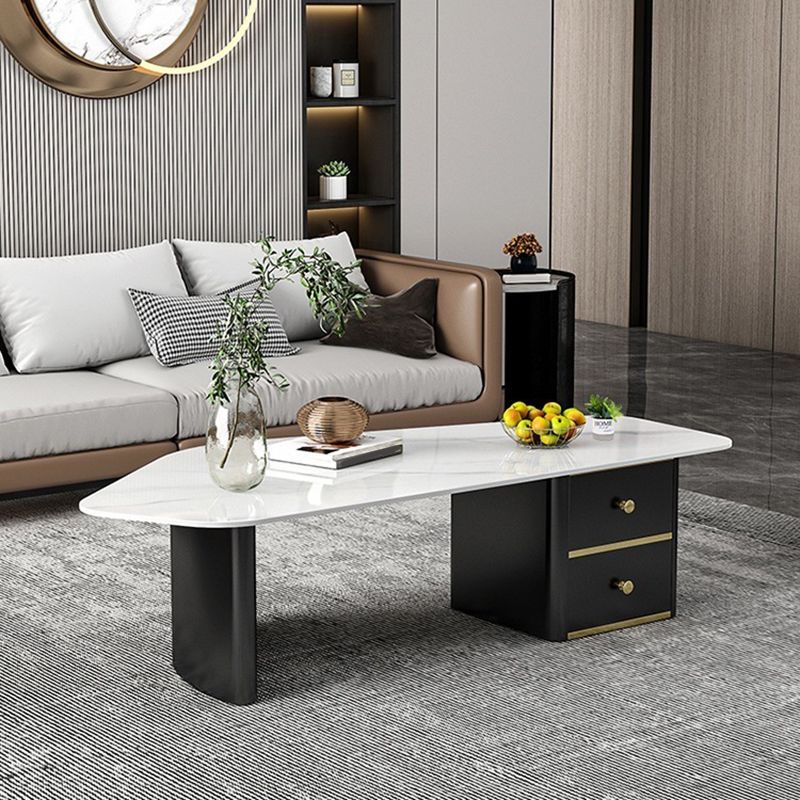 2 - Drawer Irregular Slate Coffee Table 15.7" H 1 Single Coffee Cocktail Table