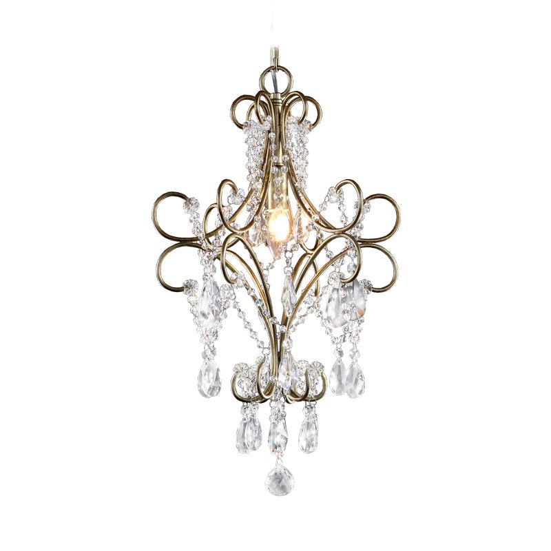 1 Lichthänger Deckenleuchte gebogener Armrahmen Metallsuspensionsbeleuchtung mit Kristalltröpfchen für Korridor