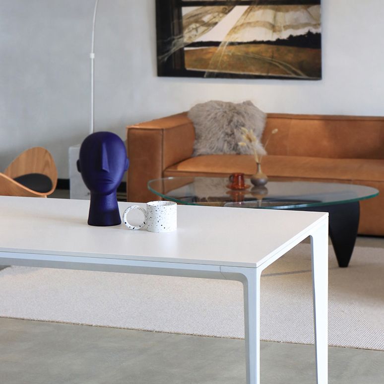 Tavolo da pranzo contemporaneo sinterizzato in pietra tavolo rettangolare con quattro gambe metalliche