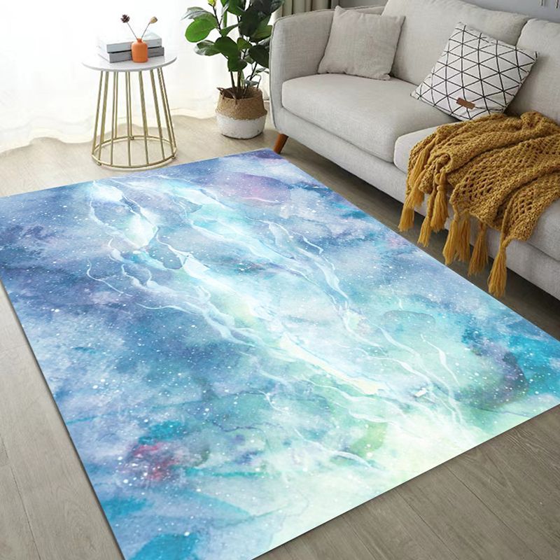 Blue Modern Carpet Polyester Pattern Carpet Stain Resistant Carpet for Home Decor