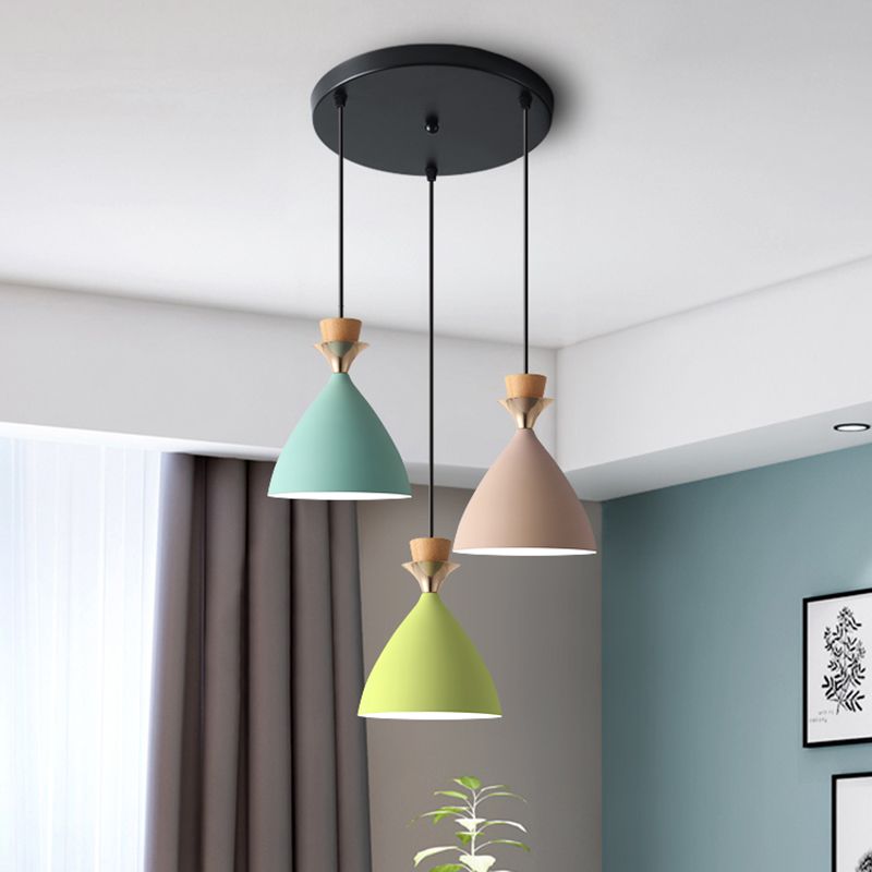 Macaroon 3 luces colgante verde-color-amarillo-amarillo tono de metal luz colgante con alambre colgante ajustable de 59 "