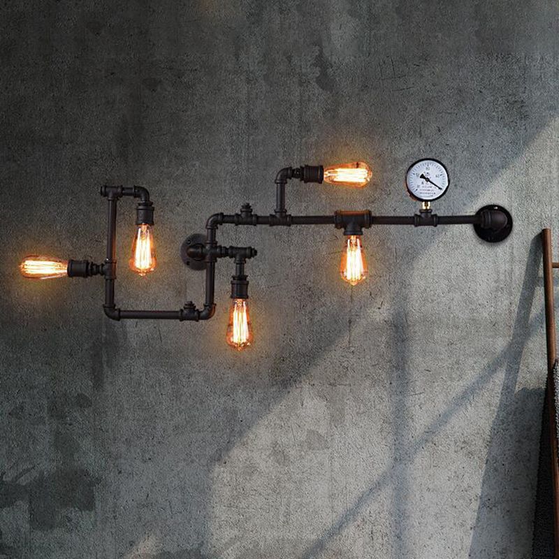Industrial Twisted Pipe Wall Light Fixture 5 Heads Iron Wall Mount Sconce in Black/Bronze for Bedroom