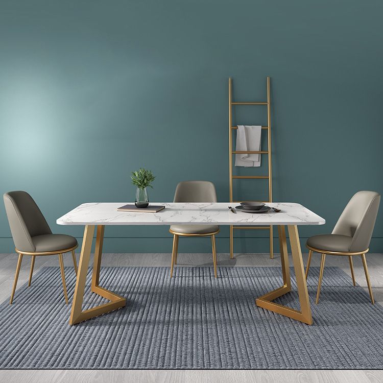 Glam 1/2/4/5 Pieces Iron Dinette Set with Sintered Stone Top Rectangle Dining Table Set