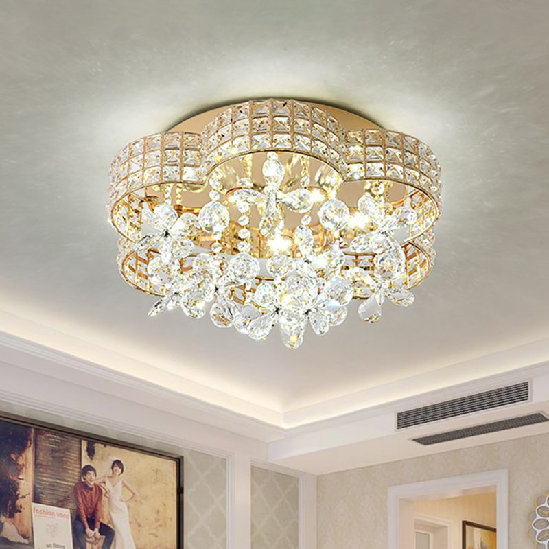 Modern Scallop Ceiling Light Cut Crystal LED Bedroom Flush Mount Lamp in Gold, Warm/White/Natural Light