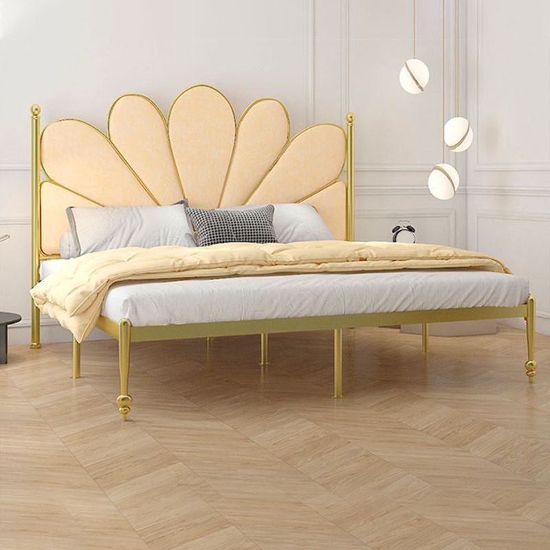 Upholstered Bed with Headboard Metal Bed Frame in Gold Finish