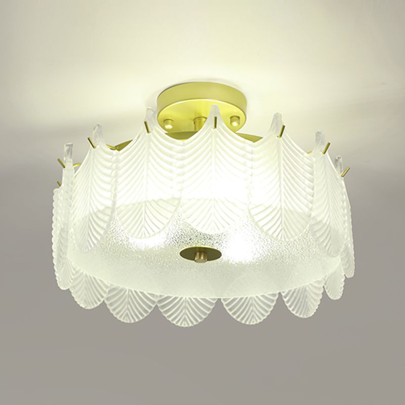 Nordic Circle Semi-Flush Mount Ceiling Light Glass Bedroom Semi Flush Ceiling Light in Gold