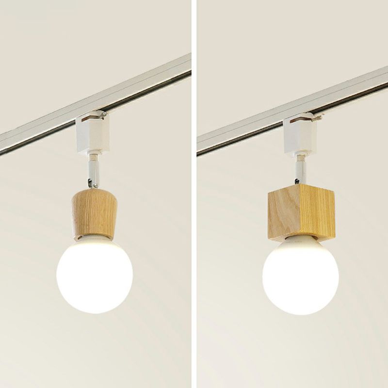 Exposed Bulb Track Lighting Simplicity Wooden 4-Light Dining Room Semi Flush Ceiling Light in White