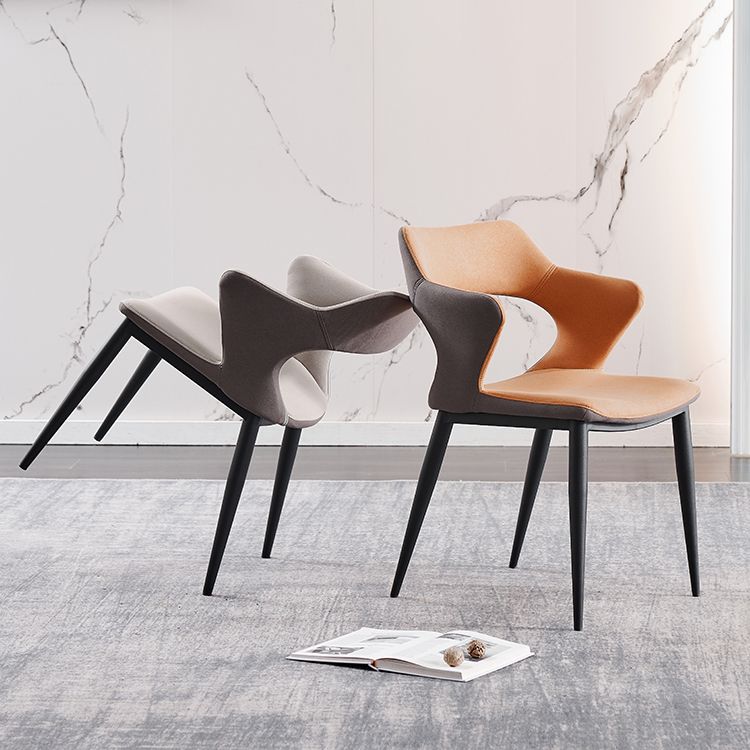 Fauteuil contemporain en simili cuir, finition mate, chaise de salle à manger à dossier ouvert