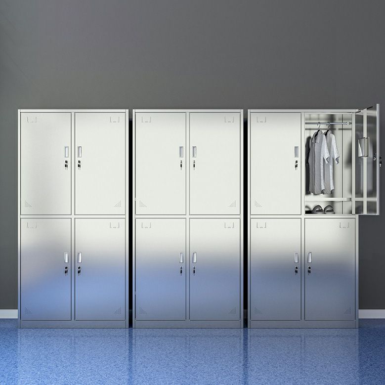 Silver Storage Cabinet with Hinged Doors Contemporary Steel Indoor Cabinet