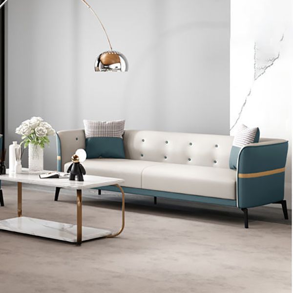 Faux Leather Sofa 27.55" D x 26.37" H Tuxedo Arm Sofa for Living Room