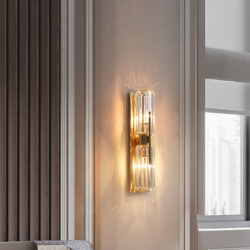 Gold 2-Lights Wall Sconce Modern Style K9 Crystal Cylindrical Wall Mounted Light