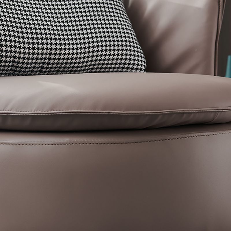 Swivel Chair in Brone Leather Chair with 4-Star Base and One Pillow