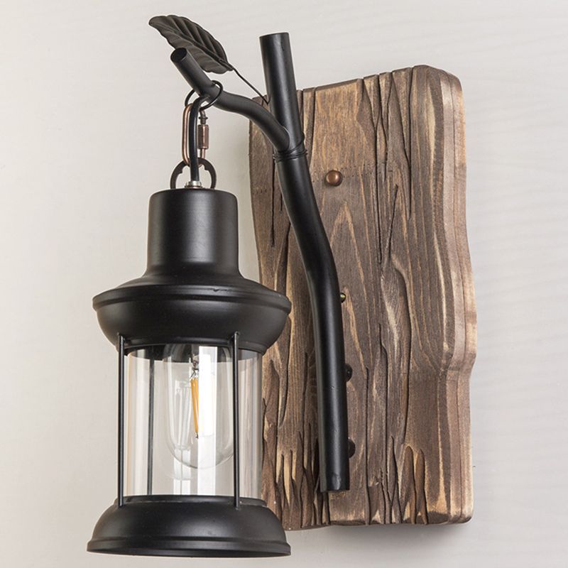 Kreativer Branchmodellierung Wandleuchte transparenter Glasschatten Industriestil Retro Wandleuchte in Schwarz