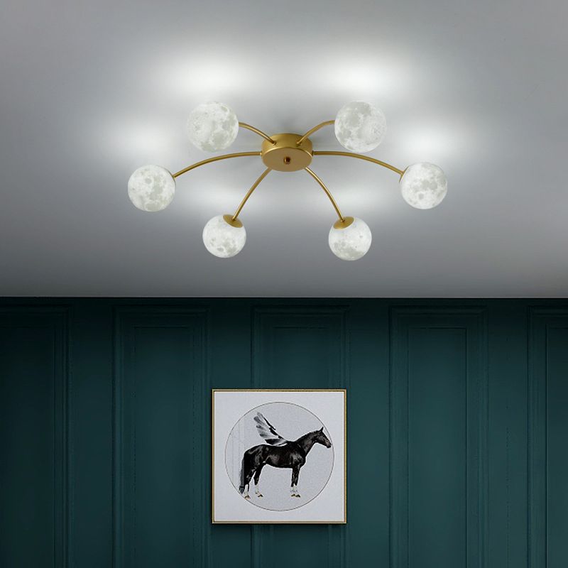 Global Semi Flush Mount Light Modern Metal Bedroom Semi Mount Lighting in Gold