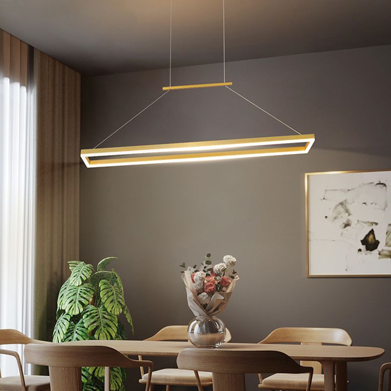 Minimalist Dining Room Island Lamp Aluminum Rectangular LED Pendant Light Fixture