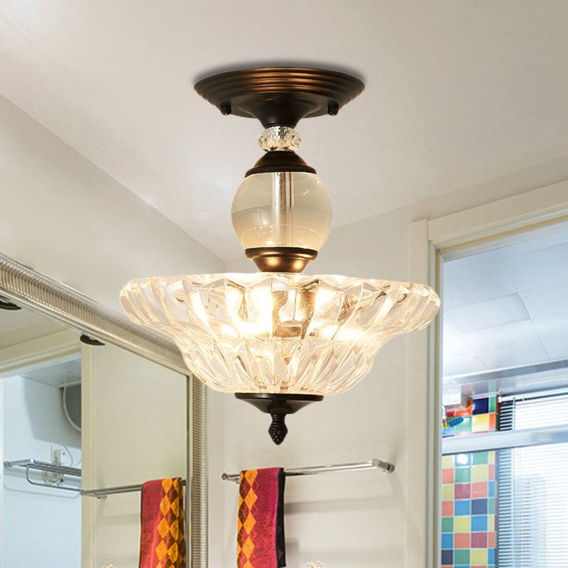 12 "/16" diámetro acampado semi flanpes de montura moderna 1 lámpara de techo ligera en negro/dorado con soportes de cristal