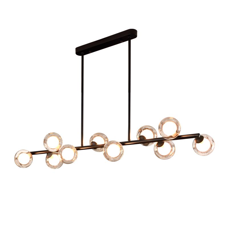Modern Linear Shape Ceiling Light Metal Island Light with Glass Shade for Living Room