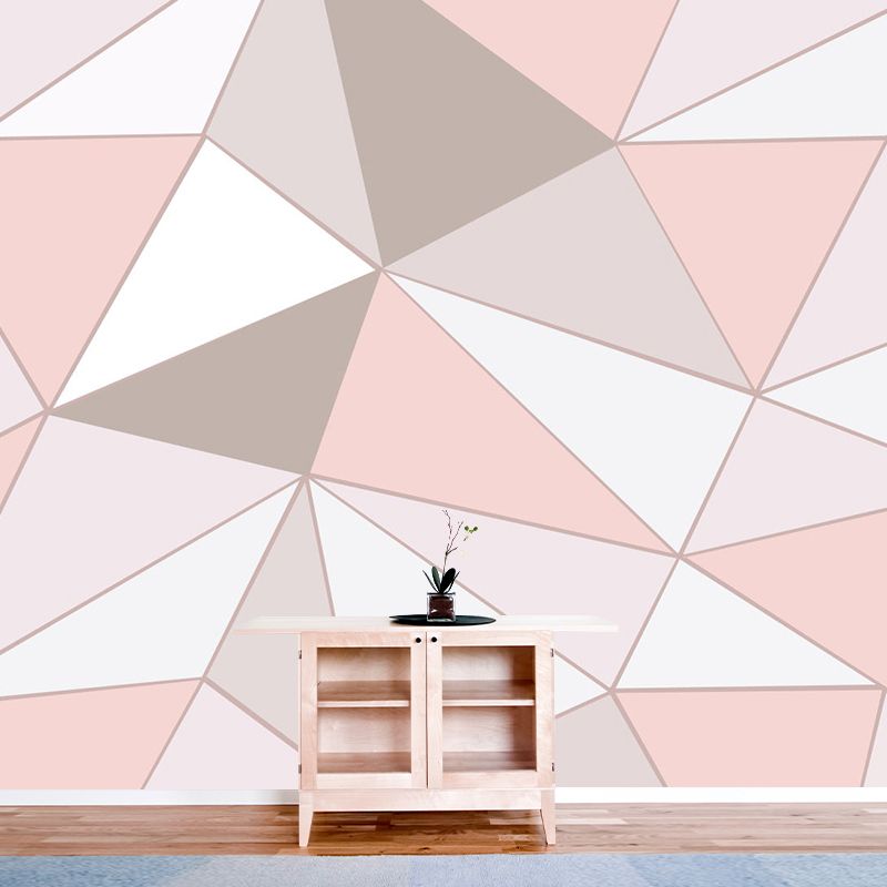 Modern 3D Geometric Wallpaper Murals Grey and Pink Water-Proof Wall Art for Home