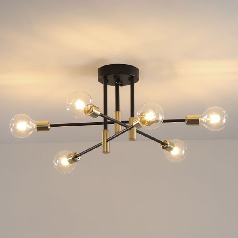 Aluminium Radiale Plafondlamp in Industriële Retro Stijl Gelakt Ijzer Semi Flush Mount voor Slaapkamer