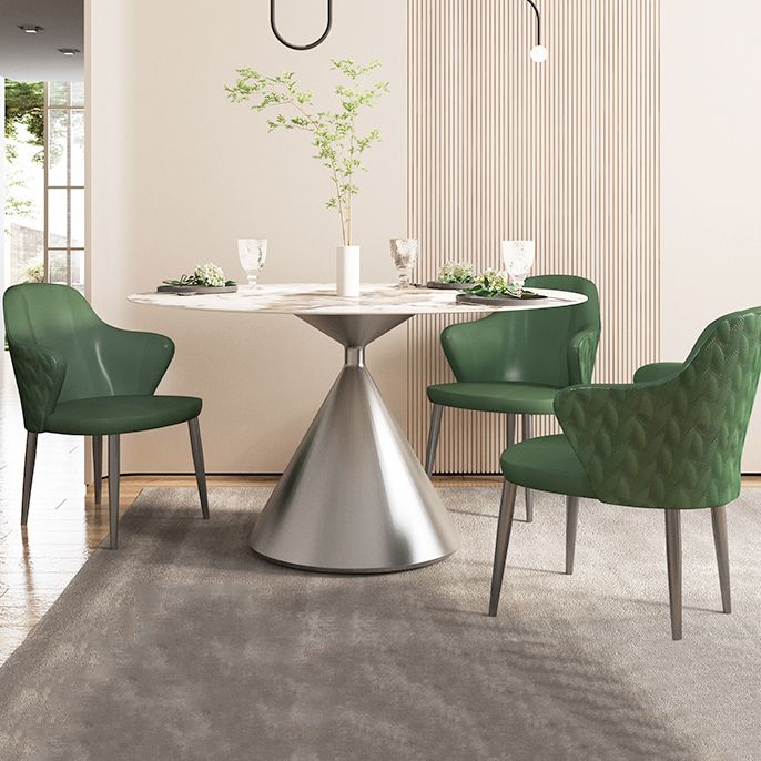 Sintered Stone Top Dining Table in White for Restaurant Modern Round Table with Metal Pedestal