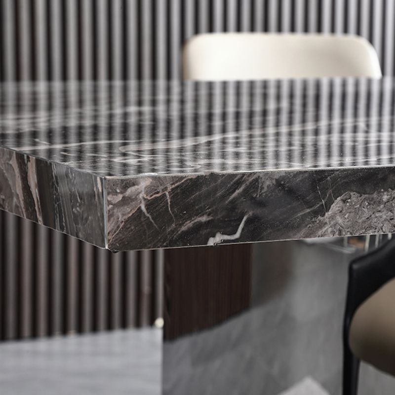 Glossy Gray Stone Dining Table Set 1/4/5/7 Pieces Dining Set with Padded Chairs