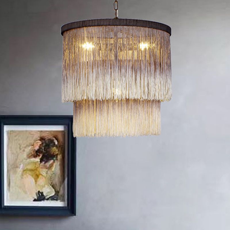 Tessuto di lampadario cilindrico minimalista in sospeso 4 lampada a sospensione in marrone per camera da letto
