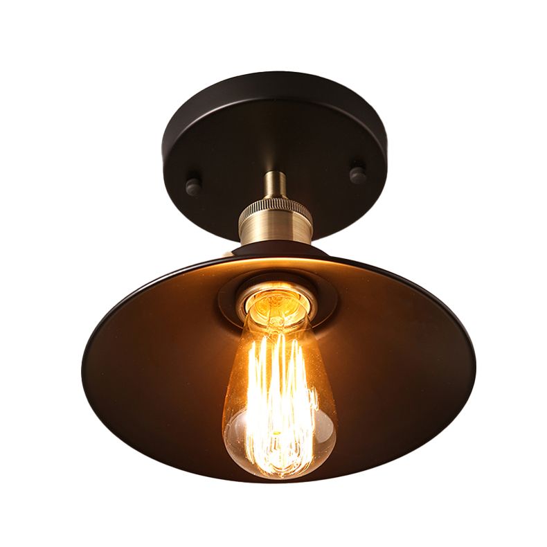 Metal Conical Semi Flush Mount Light Industrial Aisle Semi Mount Lighting in Black