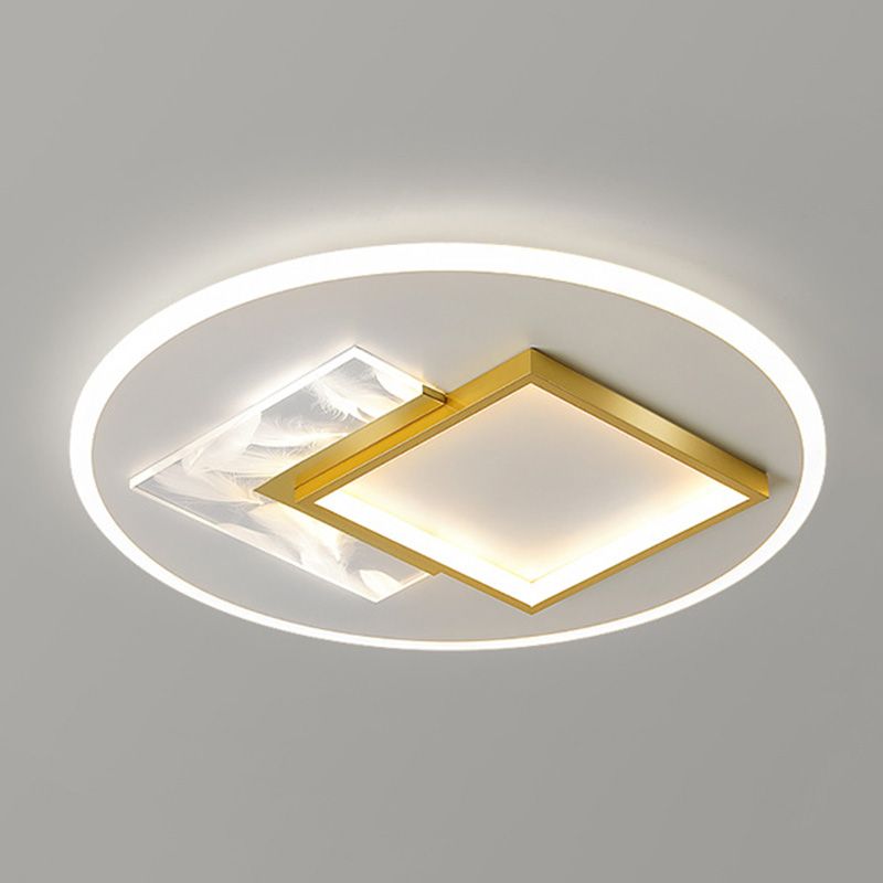 White and Gold LED Flush Mount in Modern Concise Style Acrylic Feather Ceiling Light for Living Room