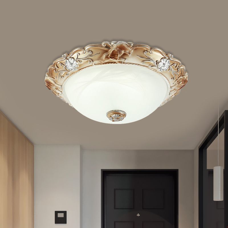 Luz de montaje empotrado de tazón rústico, 2/3 bombillas, iluminación empotrada de vidrio blanco con borde tallado, 13"/17" de ancho