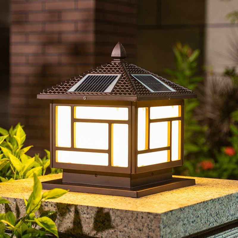Modern Aluminum Solar Energy Pillar Lamp with Acrylic Shade for Outdoor