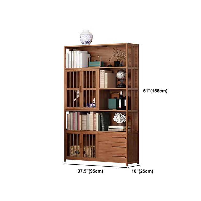 Modern Bamboo Bookshelf Brown Closed Back Shelf Bookcase With Cabinets